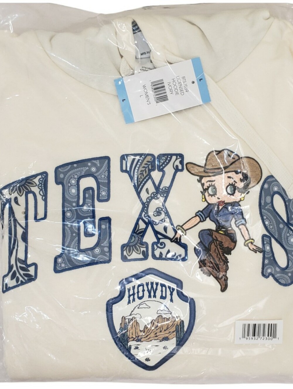 Character Women's Patchwork Destination Hoodie Texas Betty Boop NWT